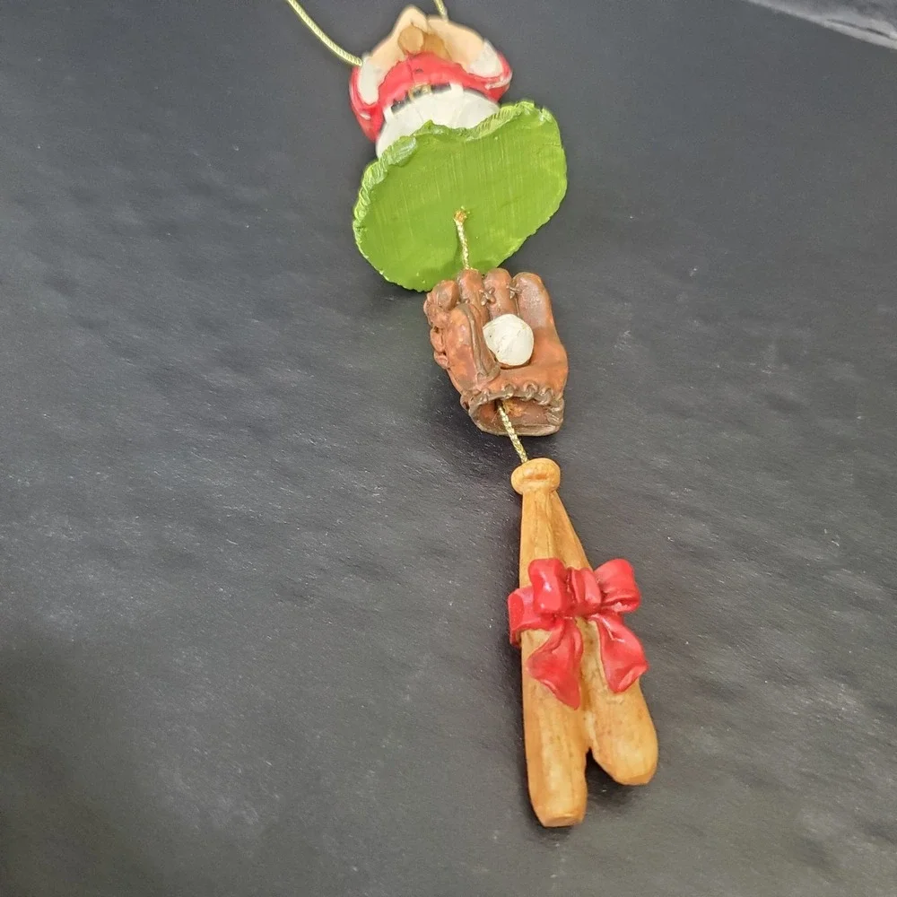 Santa Claus Resin Christmas Ornament With Bat &‎ Ball Glove Dangle